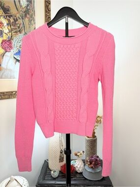 Banana Republic XS Pink Cable Knit Sweater Crewneck Long Sleeve Preppy